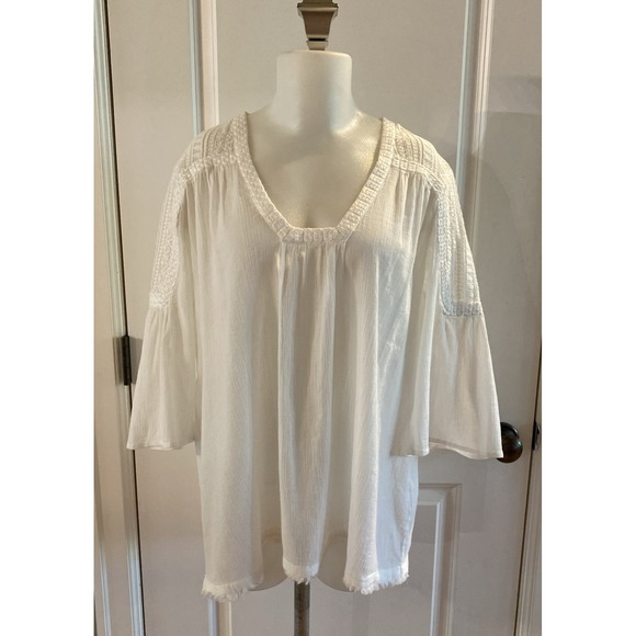 Fat Face Beachwear 100% Cotton Boho Popover Peasant Gauze White Top‎ -Size 10 - Picture 2 of 16
